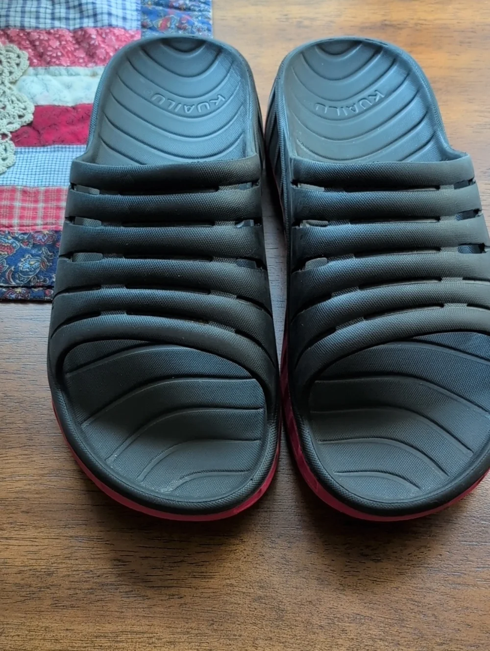 KURU Men’s Black Slide Sandals with Red Sole